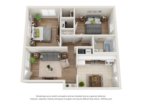 2 Bed 2 Bath Floor Plan at Gardens at Washington Park 1, Atlanta, GA, 30314